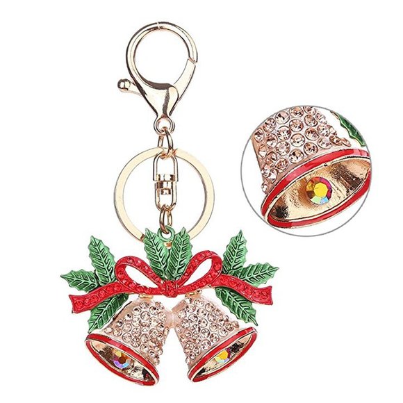 Christmas Holiday Bells Keychain/Bag Charm with Enameling and Crystals NWT - Picture 2 of 4